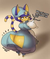 1girls 2025 absurd_res animal_crossing ankha ankha_(animal_crossing) anthro ass back_view big_ass bodily_fluids catgirl clothed clothing dialogue digital_media_(artwork) domestic_cat english_text felid feline felis female female_only fur gigantic_ass half-closed_eyes hi_res holding_object holding_pillow huge_ass looking_at_viewer looking_back looking_back_at_viewer pajamas rear_view signature sleepwear speech_bubble standing tail talking talking_to_viewer text thedeathcrow05 tired torn_clothes torn_pants