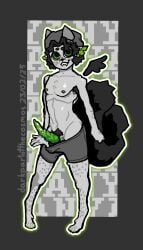 alien alien_penis armpit_hair black_hair black_tail boxers darkpartofthecosmos digitigrade fangs feline_penis flat_chest flat_chested green_claws green_eyes green_nipples green_penis grey_skin hairy_armpits hairy_legs hat homestuck homestuck_troll horned_humanoid horns male nepeta_leijon pubes pubic_hair sharp_teeth solo_focus solo_intersex solo_male tail tentabulge tentacle_penis trans_(lore) transmasc underwear underwear_pull