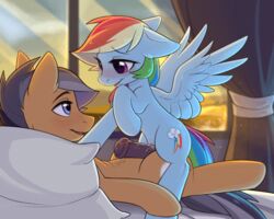 1boy1girl animated bed blue_fur cutie_mark detailed_background equine female fensu feral friendship_is_magic fur furry grey_hair hair horse htpot male mammal multicolored_hair my_little_pony nude pegasus penis pony precum pussy_juice rainbow_dash_(mlp) sex straight wings