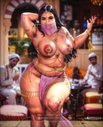 arabian arabian_female armpit_hair aunty bbw belly_dancer_outfit chubby curvy indian jewelry milf natural_breasts nipple_piercing nude pubes pubic_hair rasigunn rasigunn_digitalart sexy