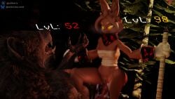 2025 amber_eyes anthro anthro_on_anthro anthro_only anthro_penetrated anthro_penetrating anthro_penetrating_anthro big_penis big_thighs bilac_(shangri-la_frontier) brown_body brown_fur brown_hair brown_skin bulge bunny bunny_girl bunnygirl cum cum_drip cum_in_pussy cum_inside female female_on_top female_penetrated femdom fit fit_female glowing glowing_eyes knot knotted_penis partially_clothed partially_clothed_female partially_nude samtrix sex shangri-la_frontier size_difference small_breasts stomach_bulge tagme tomboy visible_breath visible_pussy werewolf