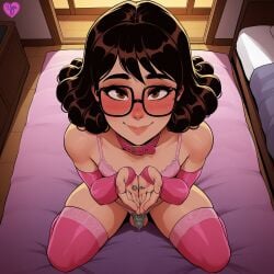 1boy ai_generated balls brown_eyes brown_hair brunette_hair cage caged caged_cock caged_dick caged_penis chastity doratv fabian_(doratv) femboy glasses leaking_cum locktober male malesub on_knees penis sissification sissy sissyfication stockings thick_ass thick_thighs thigh_highs tiny_balls tiny_cock tiny_penis