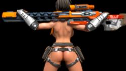 3d ass big_breasts breasts dark_skin hair kinessa_(paladins) large_ass naked naked_scarf paladins red_eyes rochestedorm short