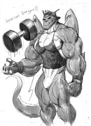 abs ambiguous_genitalia american_dragon:_jake_long anthro armpit_hair baseball_cap biceps big_biceps big_muscles big_pecs claws clothing disney dragon ephorox exercise facial_hair fingerless_gloves gloves hair hat invalid_tag jake_long looking_at_viewer male male_only manly monochrome muscular muscular_male pecs portrait rough_sketch shirt sketch solo standing tank_top three-quarter_portrait throwing triceps vein weightlifting weights wings workout