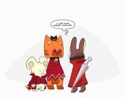 absurd_res bell bell_accessory bell_collar buckteeth clothing coat collar cricetid crown crushpepper cult_of_the_lamb fangs felid feline fur hamster headgear hi_res hollow_knight hollow_knight:_silksong hollow_knight_(franchise) male mammal massive_monster_(studio) mina_the_hollower orange_body orange_fur oxynard pepper_(crushpepper) red_eyes rodent tagme tail team_cherry teeth topwear trenchcoat yacht_club_games