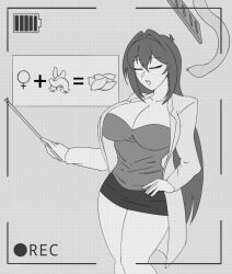 1girls big_breasts breast_expansion breasts cleavage comic female hitama original_character recording talking textless