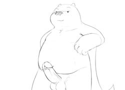 anthro arm_support balls bear bedroom_eyes black_and_white cartoon_network erection glans half-closed_eyes humanoid_penis ice_bear leaning_on_elbow line_art looking_at_viewer male male_only mammal monochrome overweight overweight_male penis pinup pose retracted_foreskin seductive seyrmo sketch solo standing uncut vein veiny_penis we_bare_bears