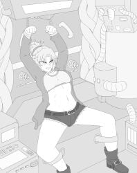 1girls belly belly_button bondage breasts fate/grand_order fate_(series) female hitama medium_breasts midriff mordred_(fate) restrained restrained_ankles restrained_arms restrained_female restrained_legs restrained_wrists retraints textless thighs