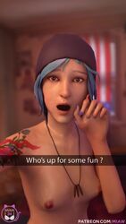 <1_second_video 1girls 3d 9:16 animated blender blue_eyes blue_hair breasts chloe_price dyed_hair emo english_text female female_focus female_only female_solo goth life_is_strange looking_at_viewer miaw34 necklace necklace_between_breasts no_sound self_shot selfie shorter_than_10_seconds snapchat solo solo_female tagme talking_to_viewer tattoo text vertical_video video