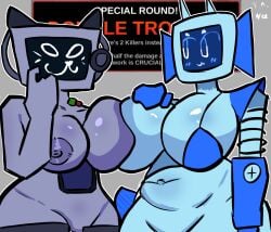 2girls badware_(die_of_death) belly_button breast_press breasts breasts_out clanker die_of_death_(roblox) ms._input_(die_of_death) roblox roblox_game self_upload smiling therandombee