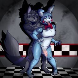 ahe_gao animatronic anthro black_body blue_body bodily_fluids duo felid feline femboy five_nights_at_freddy's five_nights_at_freddy's_2 genitals hi_res kneadinggutts lagomorph leporid looking_pleasured machine male male/male male_penetrated male_penetrating male_penetrating_male mammal penetration penis pink_penis rabbit robot scottgames sex toy_bonnie_(fnaf)