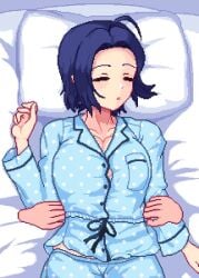 2d 2d_animation ahoge bed blue_hair blue_shirt breast_grab breasts closed_eyes cum female grabbing hothot148 longer_than_30_seconds lying miura_azusa nipples on_back open_clothes open_shirt paizuri pajamas panties penis pillow polka_dot secretly_awake short_hair short_video shorter_than_one_minute sleep_molestation sleeping solo_focus tagme underwear video