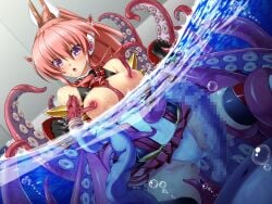 1boy :o air_bubble between_breasts black_gloves black_thighhighs blush breasts breasts_out bubble censored dutch_angle elbow_gloves exs-tia_chevalier exs-tia_chevalier_(exs-tia_2) female game_cg gloves headgear high_ponytail imminent_penetration inoino kouyoku_senki_exs-tia large_breasts large_variant_set long_hair male monster mosaic_censoring nipple_stimulation nipple_tweak nipples non-web_source octopus official_art open_mouth partially_submerged partially_underwater_shot penis pink_hair ponytail purple_eyes restrained rieszverne_suzette_paladill skirt solo_focus straight suction_cups tentacle tentacles_under_clothes thighhighs underwear variant_set water wet