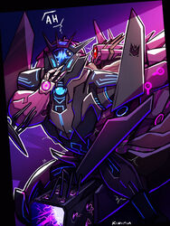 1_eye alien ambiguous_gender cybertronian decepticon dialogue digital_media_(artwork) duo english_text grinding gun hi_res humanoid kiwiitin living_machine machine male pussy_juice ranged_weapon robot shockwave shockwave_(transformers) simple_background size_difference soundwave standing text transformers transformers_prime weapon