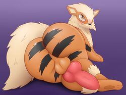 2017 animal_genitalia animal_penis arcanine ass backsack balls better_version_at_source feral male nintendo pandashorts penis pokemon pokemon_(species) simple_background solo video_games