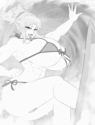 1girls abs bikini breasts cleavage fate/grand_order fate_(series) female gigantic_breasts hitama mordred_(fate) surfing textless wide_hips