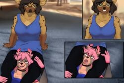 anthro asphyxiation bodily_fluids bottomwear breasts broken_neck canid canine cleavage clothed clothing corpse death digital_media_(artwork) duo eyewear eyewear_only female female/female female_death fox fur glasses glasses_only hair hyena mammal mrs._stein neck_snap nude open_mouth pants saliva saliva_string sitting smile snuff spots spotted_hyena tongue tongue_out topwear wearing_glasses