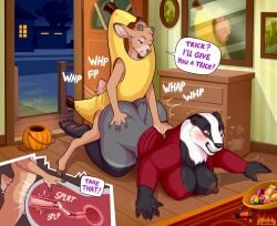 4_toes 5_fingers absurd_res all_fours anthro anthro_on_anthro anthro_penetrated anthro_penetrating anthro_penetrating_anthro areola ass badger biped black_body black_fur blush bodily_fluids bottomless bottomless_anthro bottomless_female breasts brown_body brown_fur brown_tail claws clenched_teeth clothed clothed_anthro clothed_female clothed_male clothing cloven_hooves cum cum_in_vagina cum_inside cutaway deer duo exposed_breasts feet female female_penetrated finger_claws fingers fur genital_fluids genitals grey_body grey_fur halloween hi_res holidays hooves inner_ear_fluff inside internal loimu male male/female male_penetrating male_penetrating_female mammal mustelid musteline night nipples one_breast_out partially_clothed partially_clothed_anthro partially_clothed_female penetration penile penile_penetration penis penis_in_vagina pussy sex tail teeth toe_claws toes topwear topwear_only tuft vaginal_penetration valkea_(loimu) vulva