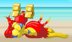 2015 9-puzzle abs anthro avian banjo-kazooie big_breasts big_muscles bird breasts breegul cleavage clothing dumbbell female female_focus female_only green_eyes huge_breasts huge_muscles kazooie muscles muscular_female rareware solo swimsuit thick_thighs thighs vein video_games wide_hips