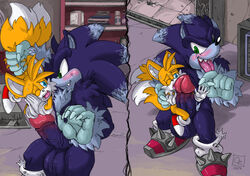 anthro balls begging big_penis blue_eyes blush canine chest_tuft claws clothing drooling erection fangs footwear forced fox fur gloves green_eyes handjob hedgehog inside licking lifted male male_only mammal mostly_nude multiple_images omegazuel open_mouth oral penis penis_lick saliva sex shoes size_difference sonic_(series) sonic_the_werehog spikes standing sweat tails tongue tongue_out tuft vein veiny_penis yaoi