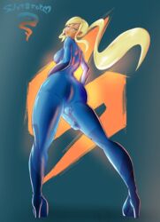 1futa balls_in_bodysuit bodysuit bulge cock-tail erection_under_clothes futa_only futanari intersex metroid nintendo penis_in_bodysuit penis_under_clothes samus_aran slutstorm solo standing tagme zero_suit zero_suit_samus