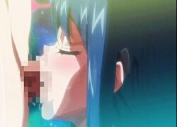 animated blue_eyes blue_hair censored closed_eyes deepthroat dickgirl duo fellatio fringe futa_on_female futanari hime_cut intersex long_hair majuu_jouka_shoujo_utea mosaic_censoring open_mouth oral penis reibi_tsubaki throat_barrier yellow_eyes