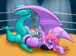 anthro ass bat bra breast_squish breasts butt_smother clothing duo eeveelution face_in_ass female female/female frill_(anatomy) generation_1_pokemon hi_res mammal nekotigerfire nintendo panties pokemon pokemon_(species) smothering squish tail underwear vaporeon wings