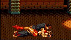 1boy 1boy1girl 1girls animated bare_knuckle blaze_fielding clothed_sex defeated defeated_heroine g-bit grinning indoors m.u.g.e.n missionary_position pixel_art rape sex smile straight streets_of_rage