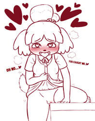 alipixel animal_crossing blush bottomless isabelle_(animal_crossing) masturbation nintendo pussy year_request