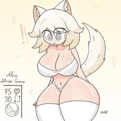 1girls 2d 2d_(artwork) 2d_artwork alice_(mr.zr0) belly belly_button blonde_hair bra catgirl crop_top ear female female_only hair leggings mr.zr0 oc original original_character panties roblox shiny_skin shocked strip_game tail underwear