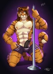 abs anthro biceps clothing cosplay disney dream_and_nightmare feline furryratchet male_only mammal muscular night_(dream_and_nightmare) nipples pecs penis stripper_pole tiger tiger_dancer_(zootopia) zootopia zootopia_shorts