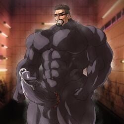 balls bara big_penis bodysuit boner cock_ring erection facial_hair gay glasses hitenmaru huge_cock jujutsu_kaisen male male_focus male_only masamichi_yaga muscles muscular musk penis precum solo solo_male sunglasses sweat sweating
