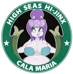 1girl 1girls bcdickchix bcfuta big_breasts breasts brendancorris busty cala_maria chubby_female cuphead_(game) curvy female giantess huge_breasts mermaid pinup purple_body seashell_bra tentacle_hair video_games voluptuous wet wide_hips