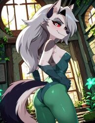 2025 ai_generated batman_(series) black_dot_eyes cosplay cosplayer dc_comics dc_super_hero_girls deviantart elryusam evil_grin evil_smile furry_ass furry_ears furry_female furry_nose furry_tail grinning_at_viewer helluva_boss looking_back_at_viewer loona_(helluva_boss) meta not_porn pink_cheeks poison_ivy poison_ivy_(cosplay) smile_at_viewer smiling_at_viewer unknown_place vivziepop white_eyes white_hair youtube