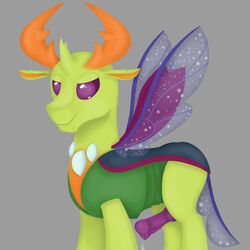 2017 animal_genitalia changeling cybermutt713 erection feral friendship_is_magic horn insect_wings king_thorax_(mlp) male male_only my_little_pony penis purple_penis simple_background smile solo thorax_(mlp) wings