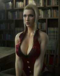 3d blonde_female blonde_hair breasts earrings final_fantasy final_fantasy_vii final_fantasy_vii_remake peacensfw red_clothing scarlet_(ffvii) solo solo_female squished_breasts