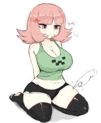 ! 1girls angry angry_expression angry_face annoyed annoyed_expression annoyed_face artist_request big_ass big_breasts big_butt breasts chubby chubby_female creeper_face danganronpa danganronpa_2:_goodbye_despair gamer_girl hair_ornament minecraft nanami_chiaki pink_eyes pink_hair short_hair shorts sitting sitting_down sitting_on_floor thick thick_hips thick_legs thick_thighs thighhighs thighs touching_leg touching_thigh touching_thighs