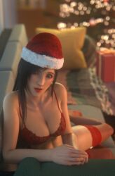 3d big_breasts christmas final_fantasy final_fantasy_vii final_fantasy_vii_remake peacensfw red_clothing solo tifa_lockhart
