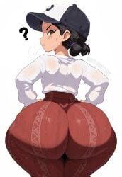 1girl ? ass ass_bigger_than_breasts ass_bigger_than_head ass_bigger_than_torso ass_focus baseball_cap big_ass big_hipped big_hips blush blush_lines blushing_at_viewer blushing_female bottom_heavy bottomless bottomless_female brown_eyes brown_hair bubble_butt clementine_(the_walking_dead) dark-skinned_female dark_skin fat_ass forbidden_pants hands_on_ass hands_on_hips hat hips juicy_butt large_ass looking_at_viewer looking_back massive_ass mylooseylucy purple_hair_tie red_pants see-through_clothing skinny_arms soft_lips solo steam steaming steamy sweat sweatdrop sweating sweaty sweaty_ass sweaty_body the_walking_dead_game tight_clothes tight_clothing tight_pants white_background white_shirt wide_hips