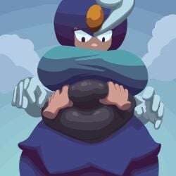 1girls belly breasts capcom chubby chubby_female fat female female_focus female_only grabbing_belly helmet large_breasts mega_man mega_man(classic) mermaid paperbagnsfw robot robot_girl splash_woman stomach