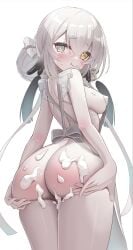 :t absurd_res apron ass atelier_(series) atelier_ryza_3 azur_lane blush breasts female from_behind grey_eyes hair_between_eyes hair_ornament humo kala_ideas