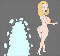 1girls ass beth_smith big_ass blonde_hair breasts cydlock female female_only grey_background high_heels huge_breasts naked_footwear naked_heels nipples nude rick_and_morty sherlock12 solo