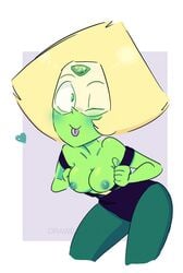 breast_press cartoon_network drawbauchery gem_(species) green_skin peridot_(steven_universe) steven_universe tongue_out undressing wink yellow_hair