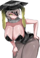 1girls bunnysuit eyepatch faust_(limbus_company) female female_only hand_on_hip hat leaning_forward leotard limbus_company looking_at_viewer one_eye_closed pantyhose project_moon rabbit_ears scarf short_hair simple_background solo white_background white_hair www1_(artist) yellow_eyes