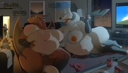 absurd_res accipitrid accipitriform ambiguous_gender ambiguous_prey anthro anthro_pred avian belly big_belly big_breasts bird bodily_fluids breasts canid canine dialogue dragon duo eagle english_text female female_pred fox hi_res larger_female maen_(shiretsuna) male mammal mythological_creature mythological_scalie mythology nipples nude open_mouth oral_vore scalie securipun shou_(securipun) size_difference smaller_male soft_vore stretch_marks tail text tongue tongue_out vore wings yasa_(shiretsuna)