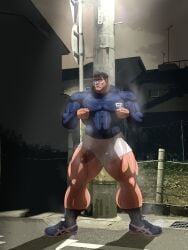 balls bara boner erection hitenmaru male male_only muscles muscular musk penis penis_out penis_through_leghole solo solo_male sweat sweating