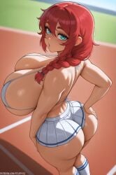 1girls ai_generated ass bikini_top blue_eyes breasts cheerleader cheerleader_uniform female huge_ass huge_breasts long_hair naughty_face original original_character red_hair stuffyai