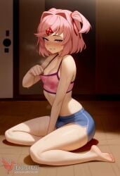 1futa 1girls 2d ai_generated ass bangs barefeet big_ass bra breasts doki_doki_literature_club erection erection_under_clothes erophoenix feet female female_focus full_body futanari looking_at_viewer looking_back natsuki_(doki_doki_literature_club) nude pale_skin pale_skinned_female patreon_username pink_eyes pink_hair small_breasts small_penis smile soles solo solo_female sweat thick thick_thighs toes uncensored