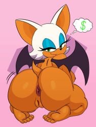 1girls anthro anus ass_focus bat blue_eyeshadow datoastie feet female female_focus female_only huge_ass huge_ears money nude pink_background pussy rouge_the_bat sega solo solo_female sonic_(series) sonic_the_hedgehog_(series) tan_skin thought_bubble vagina white_fur wings