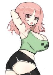 1girls artist_request big_ass big_breasts big_butt breasts chubby chubby_female creeper_face danganronpa danganronpa_2:_goodbye_despair female female_only gamer_girl long_hair melink_(artist) minecraft nanami_chiaki pink_eyes pink_hair shorts sideboob thick thick_hips thick_legs thick_thighs thighhighs thighs